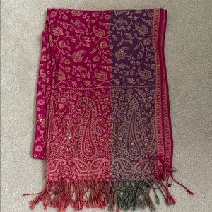Paisley Embroidered Fringe Pashmina/Scarf/Shawl - Pink/Purple